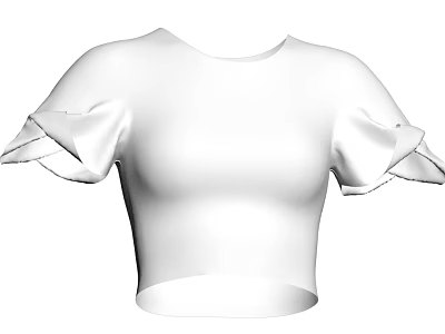 White Stylish Cropped Top With Ruffled Sleeves And Fitted Design 3d model