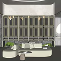 Modern Clubhouse Interior Design With Skylight White Sofa And Wooden Partition Green Plants