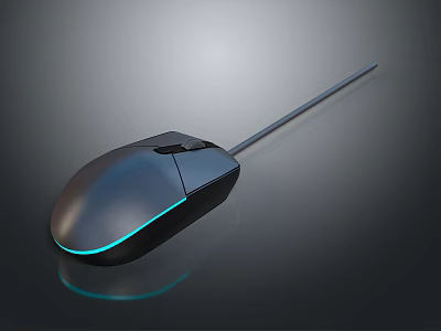 Sleek Wired Computer Mouse with Blue LED Light and Ergonomic Design for Office Gaming Use 3d model