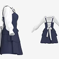 Stylish Navy Blue And White Dresses With Long Sleeves Bow Tie Neck And Layered Skirt
