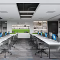 Modern Public Office Space With Workstations Computers Green Plants And Glass Partitions