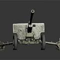 Vintage Artillery Gun with Two Wheels Long Barrel and Gray Green Metal Structure