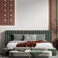 Modern Bedroom Interior With Green Headboard Bed Brown Decorative Wall Nightstands Lamp And Potted Plant