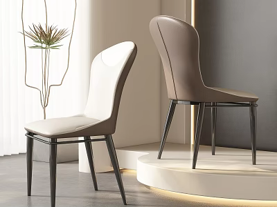 Modern White and Brown Leather Dining Chairs with Curved Backrest Sleek Metal Legs in Contemporary 3d model
