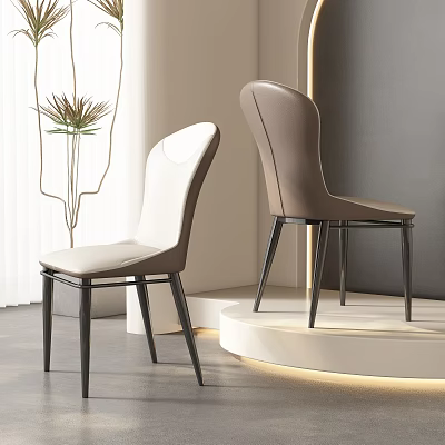 Modern White and Brown Leather Dining Chairs with Curved Backrest Sleek Metal Legs in Contemporary 3d model