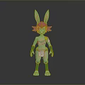 Rabbit Eared Warrior Character In Armored Outfit With Gray Fur And Red Eyes