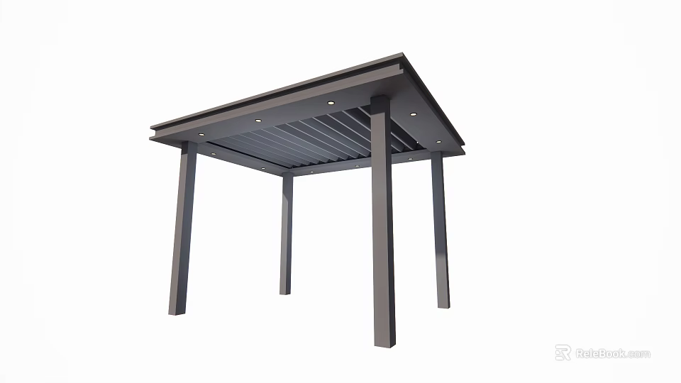 Modern Outdoor Garden Pavilion Design With Four Posts And Sloped Roof 3d model 