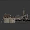 3D Model of Rock Ruins with Brick Structures and Debris Elements