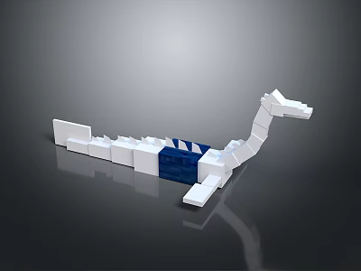 White And Blue Building Blocks Model With Long Body And Snake Head Design 3d model