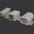 Three White Computer Web Cameras With High Definition Lens And Network Functionality
