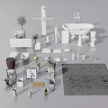 Bathroom Accessories Collection Featuring Bathtub Toilet Sink Shower Fixture Towel Rack And Plant
