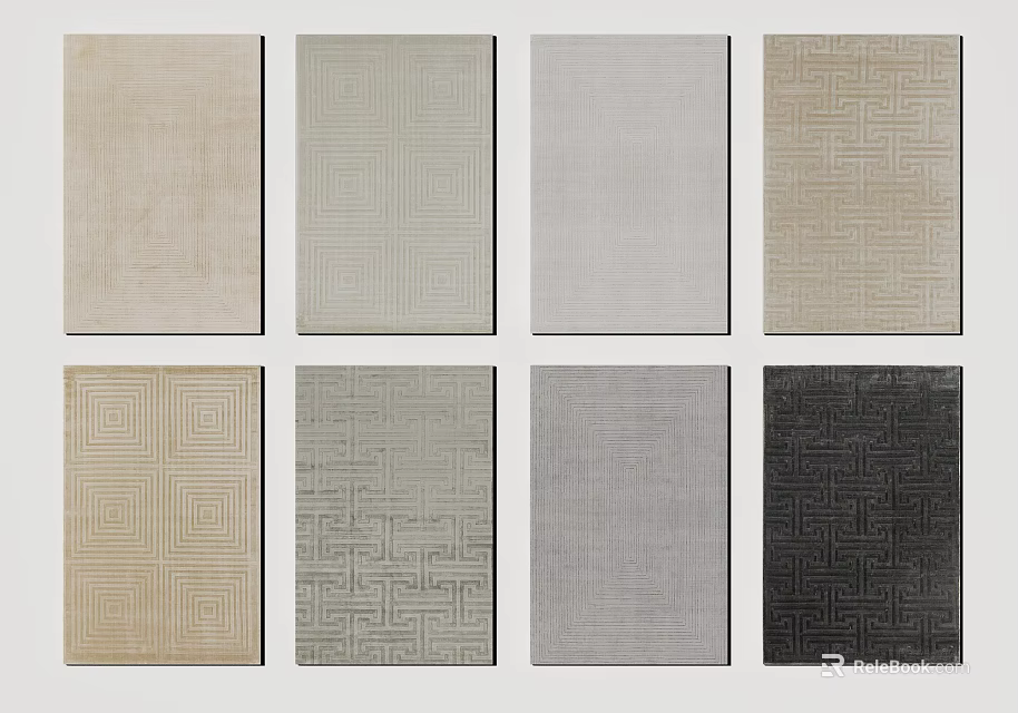 Square Rugs With Various Colors And Geometric Patterns For Modern Home Decor 3d model