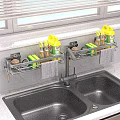 Practical Wall Mounted Kitchen Shelves Above Sink With Dish Soap Sponge And Dishcloth