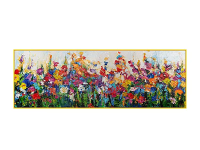 Vibrant Colorful Floral Painting With Various Flowers And Lush Green Leaves 3d model