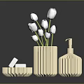 Minimalist Daily Living Essentials With White Tulips Vase Soap Dish And Pump Bottle