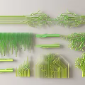 Green 3D Wall Decor With Geometric Natural Shapes And Decorative Elements 3d model