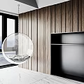 Modern Living Dining Room With Gray Tufted Sofa Transparent Globe Chair Large Windows Mountain View