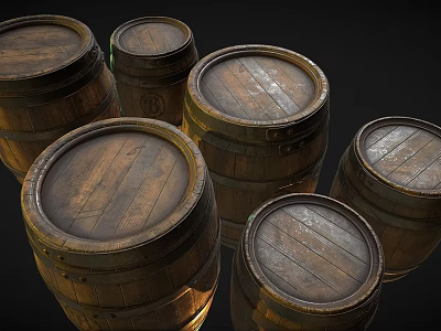 Vintage Wooden Barrels Decorative Ornament Set for Rustic Home Decor Pieces 3d model