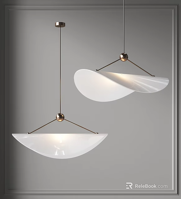 Modern Pendant Lighting Fixtures With White Curved Shades And Metal Hanging Frames 3d model 