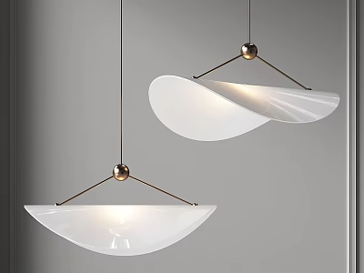 Modern Pendant Lighting Fixtures With White Curved Shades And Metal Hanging Frames 3d model