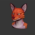 Detailed 3D Fox Character Sculpture With Orange Fur Blue Eyes And Large Ears