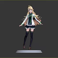Game Anime Character 3D Model Blonde Hair Green White School Uniform Standing Pose Pedestal Base