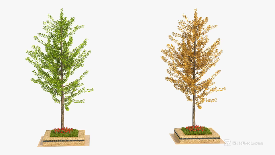 Two Green And Yellow Arbors With Foliage In Flower Bed Featuring Red Flowers 3d model 