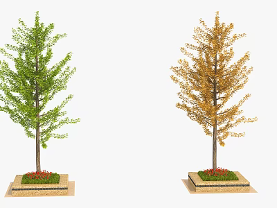 Two Green And Yellow Arbors With Foliage In Flower Bed Featuring Red Flowers 3d model