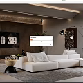 Modern Living Room With White L shaped Sofa TV Plants Floor Lamp And Gray Rug