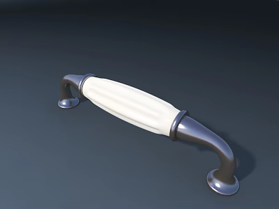 White Ceramic And Metal Cabinet Handle With Curved Design For Furniture 3d model