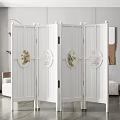 White Four Panel Room Divider With Floral Round Decor In Modern Interior 3d model