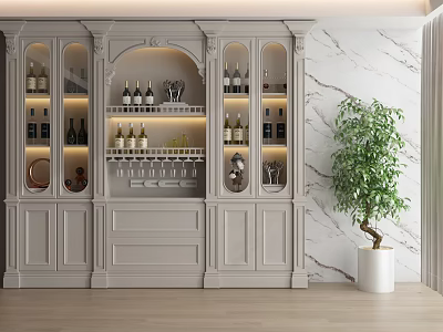 Elegant Modern Wine Cabinet With Glass Doors Wine Bottles Glasses And Interior Lighting 3d model