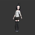 3D Character Girl Creature With Blue Hair White T-Shirt Brown Shorts Black Stockings Blue Shoes
