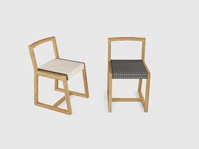 Modern Minimalist Wooden Chairs With Light Dark Woven Seats And Geometric Frame 3d model