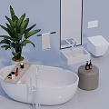 Modern Bathroom Suite With White Bathtub Sink Toilet Plant And Towel Rack