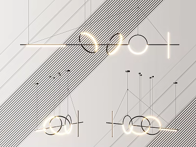 Modern Minimalist Geometric Chandeliers with Linear Design in Contemporary Spaces 3d model