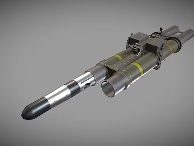 Military Dual Tube Missile Launcher With Green Body Silver Tips And Yellow Stripes 3d model