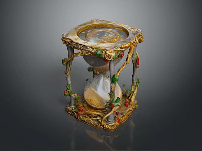 Ornate Decorative Hourglass With Golden Vine Frame And Red Berry Accents Glass Sand Timer 3d model