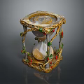 Ornate Decorative Hourglass With Golden Vine Frame And Red Berry Accents Glass Sand Timer