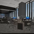 Modern Public Office Area Company Public Office Area Special-shaped Splicing Station Office Desk and Chair Computer Desk and Chair Glass Partition 3d model