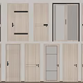 Various Modern Hinged Doors With Wooden Panels And Different Handle Designs 3d model