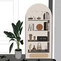 Modern White Arched Shelf With Books Decorative Items Clock And Large Green Plant In Home