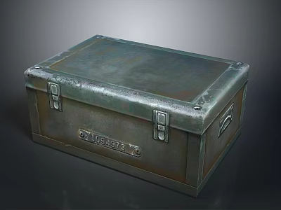 Vintage Metal Storage Box With Rustic Design Metal Clasps And Numbered Label 3d model