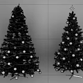 Decorated Christmas Trees With Red Ornaments Ribbons Gold Balls And Star Topper