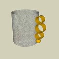 Gray Ceramic Vessel With Three Gold Ring Shaped Decorations On White Background 3d model