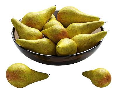 Fresh Yellow Green Pears with Red Spots in a Bowl and Some Outside 3d model