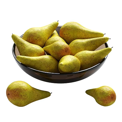 Fresh Yellow Green Pears with Red Spots in a Bowl and Some Outside 3d model