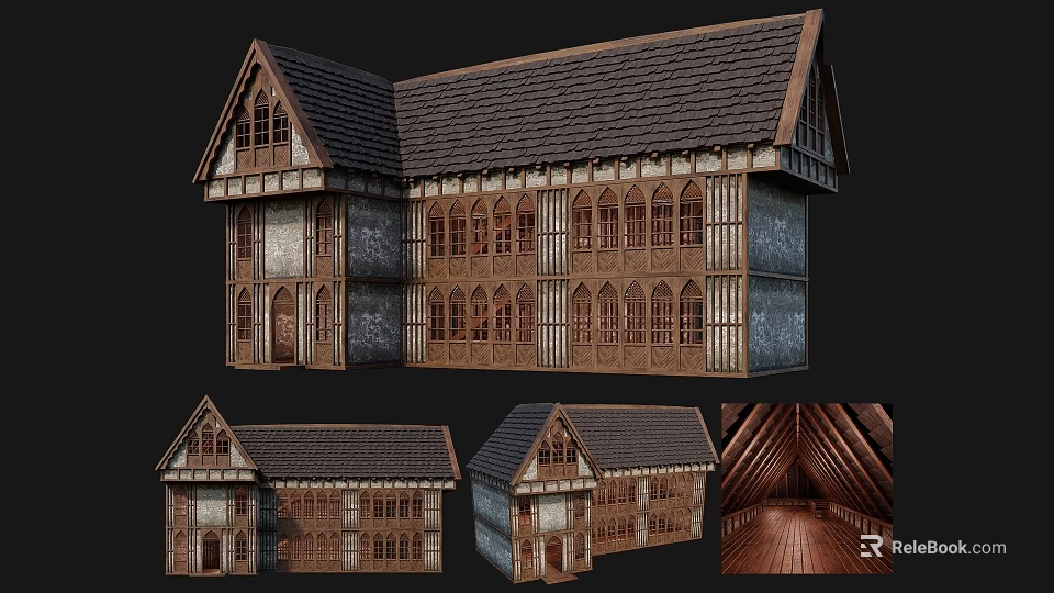 Ancient Architecture Multiple Views Featuring Wooden Frames Carved Windows And Traditional Roof 3d model 