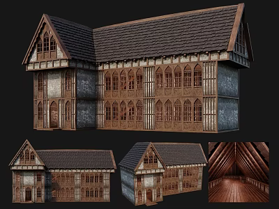 Ancient Architecture Multiple Views Featuring Wooden Frames Carved Windows And Traditional Roof 3d model