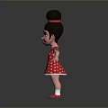Cartoon Girl In Red Polka Dot Dress With Bun Hairstyle Red Shoes Against Gray Background